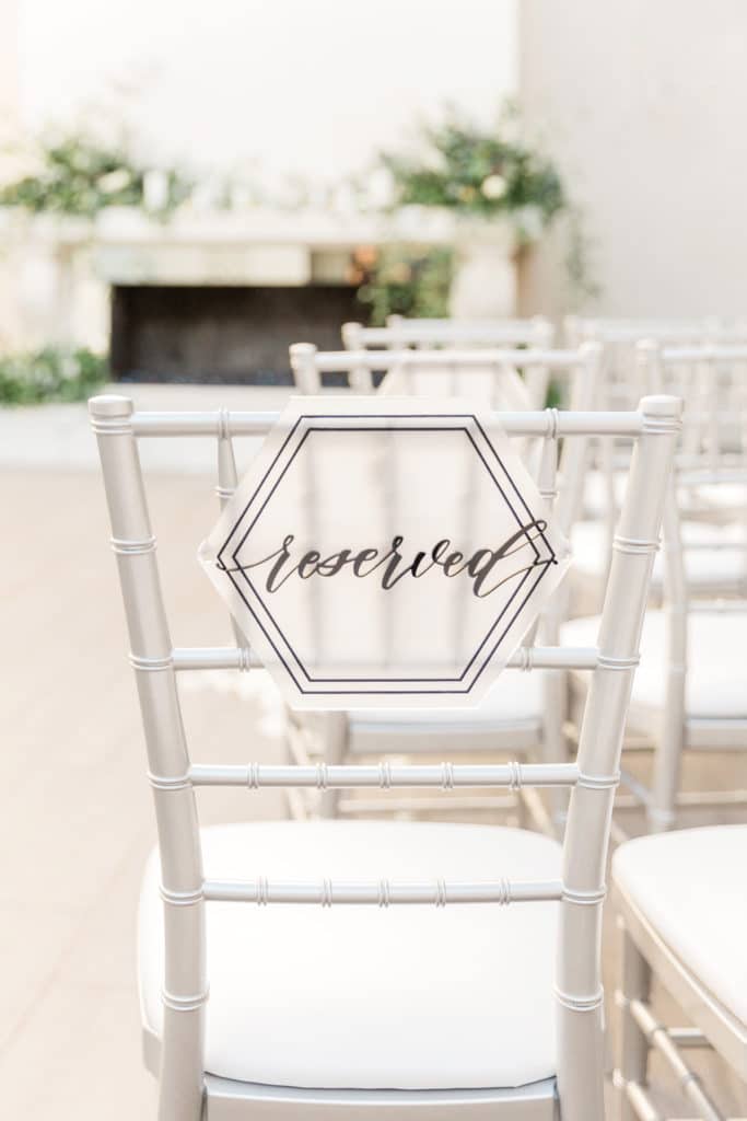 wedding chair with reserved tag